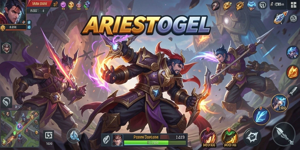 Tangkapan layar ARIESTOGEL menunjukkan pertempuran intens di arena MOBA.