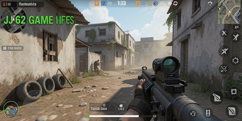 Screenshot gameplay JJ62 menampilkan aksi menembak seru.