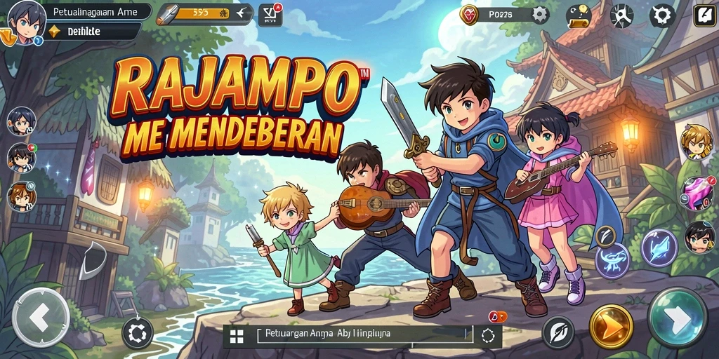 Tampilan gameplay RAJAMPO yang menakjubkan dengan karakter anime yang dinamis.