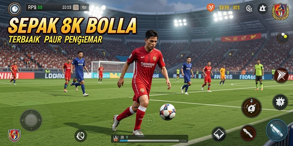Tampilan gameplay RP8 yang menegangkan dalam pertandingan sepak bola.