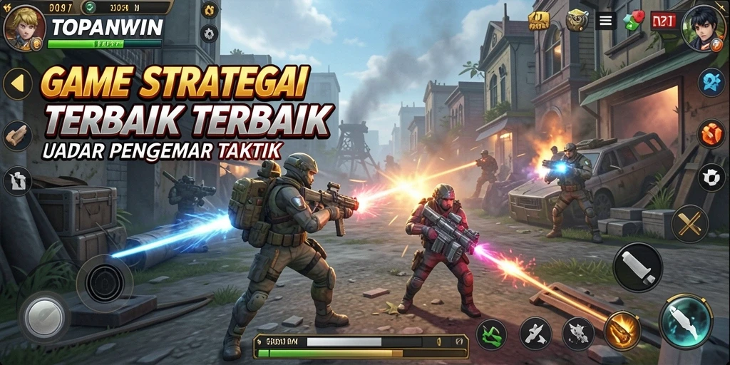 Screenshot gameplay TOPANWIN menampilkan pertempuran strategis yang mendebarkan.